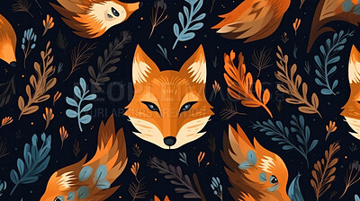 Seamless pattern with cartoon woodland foxes. Background wallpaper design concept