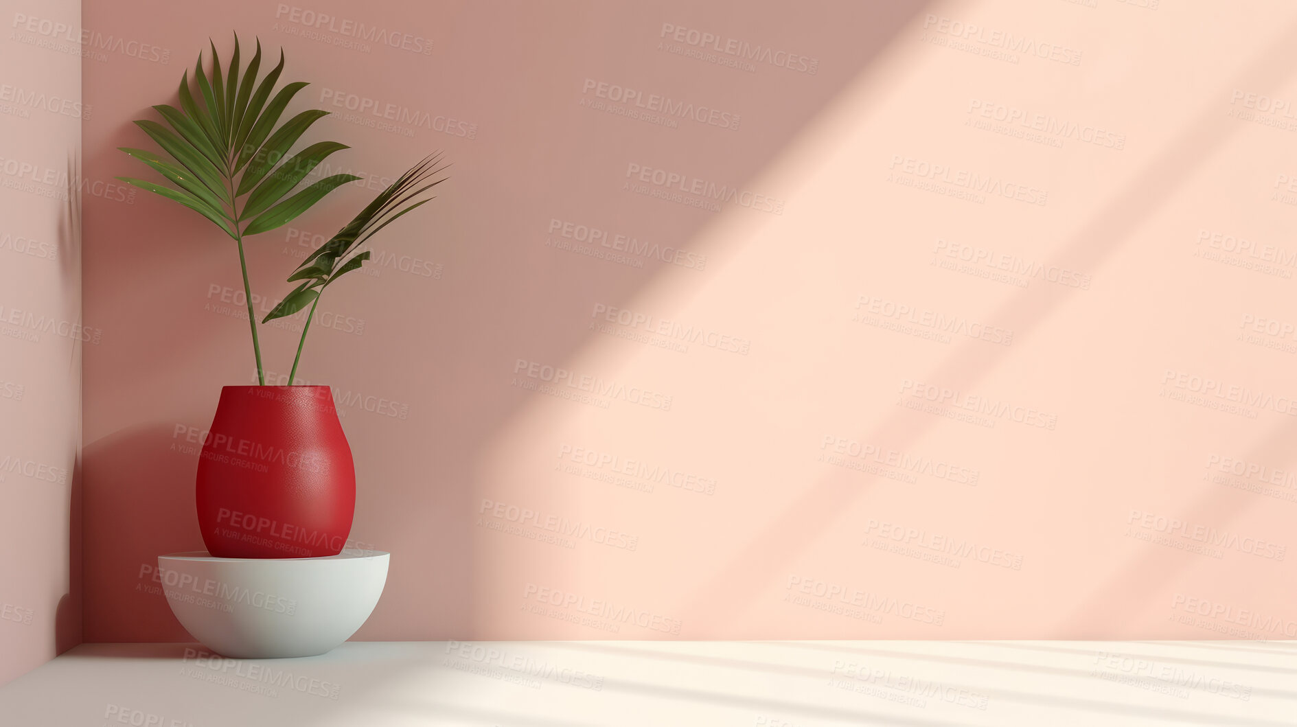 Buy stock photo Minimal abstract background for product presentation. Plant and shadows on wall