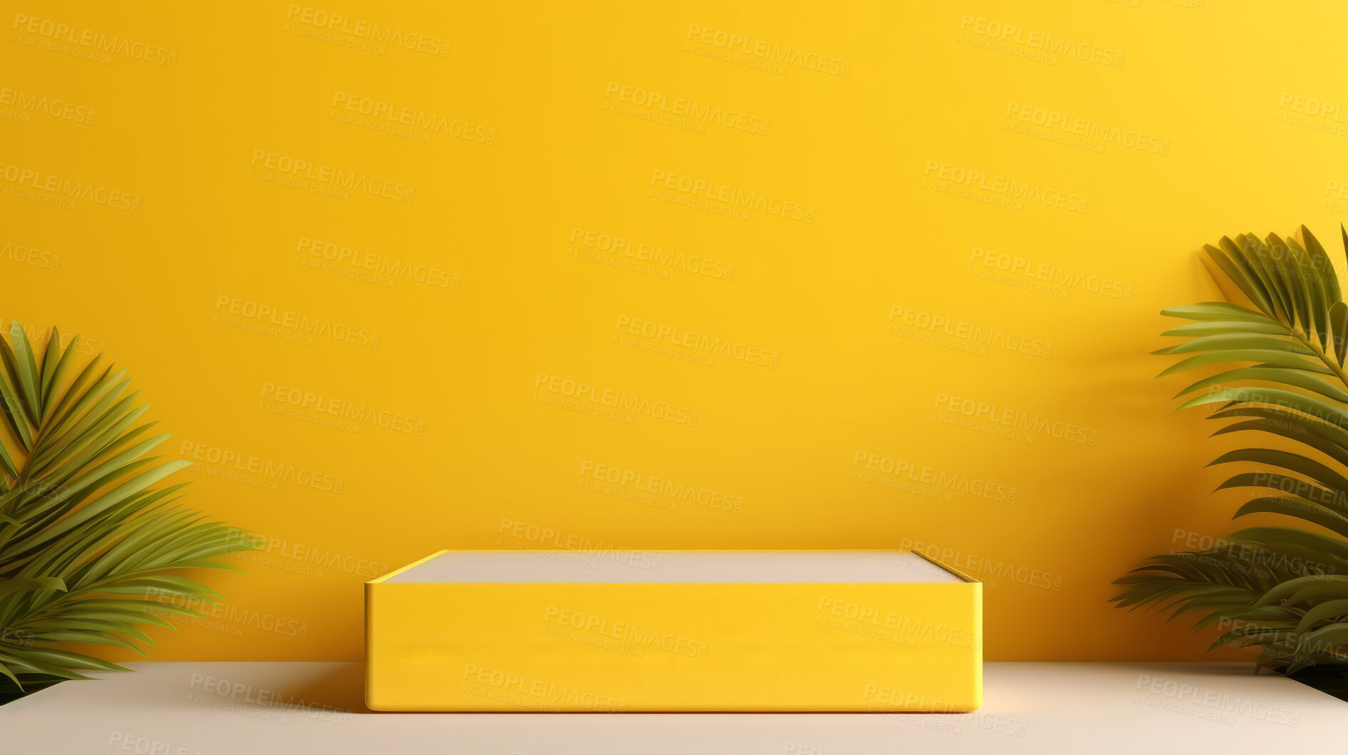 Buy stock photo Minimal abstract background for product presentation. Yellow square podium space