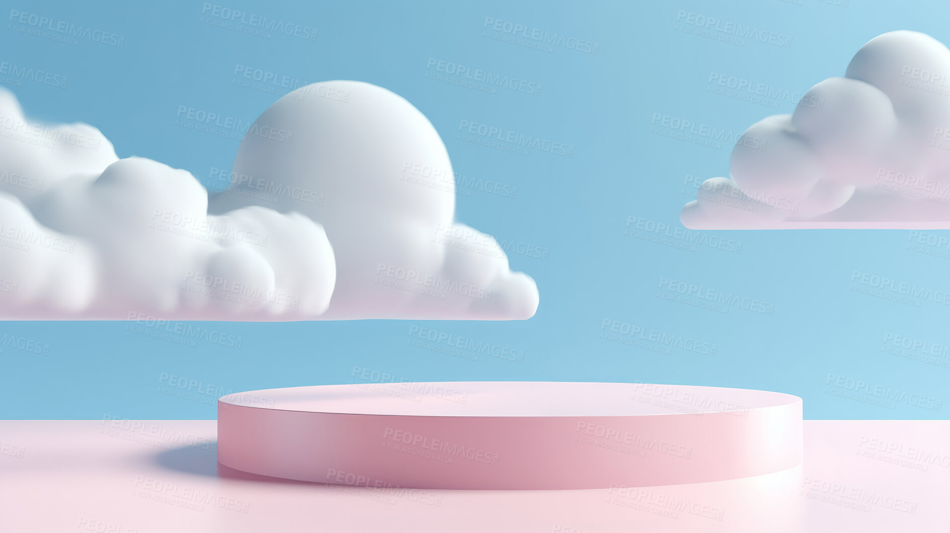 Buy stock photo Minimal abstract background for product presentation. Podium space with clouds