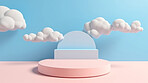 Minimal abstract background for product presentation. Podium space with clouds