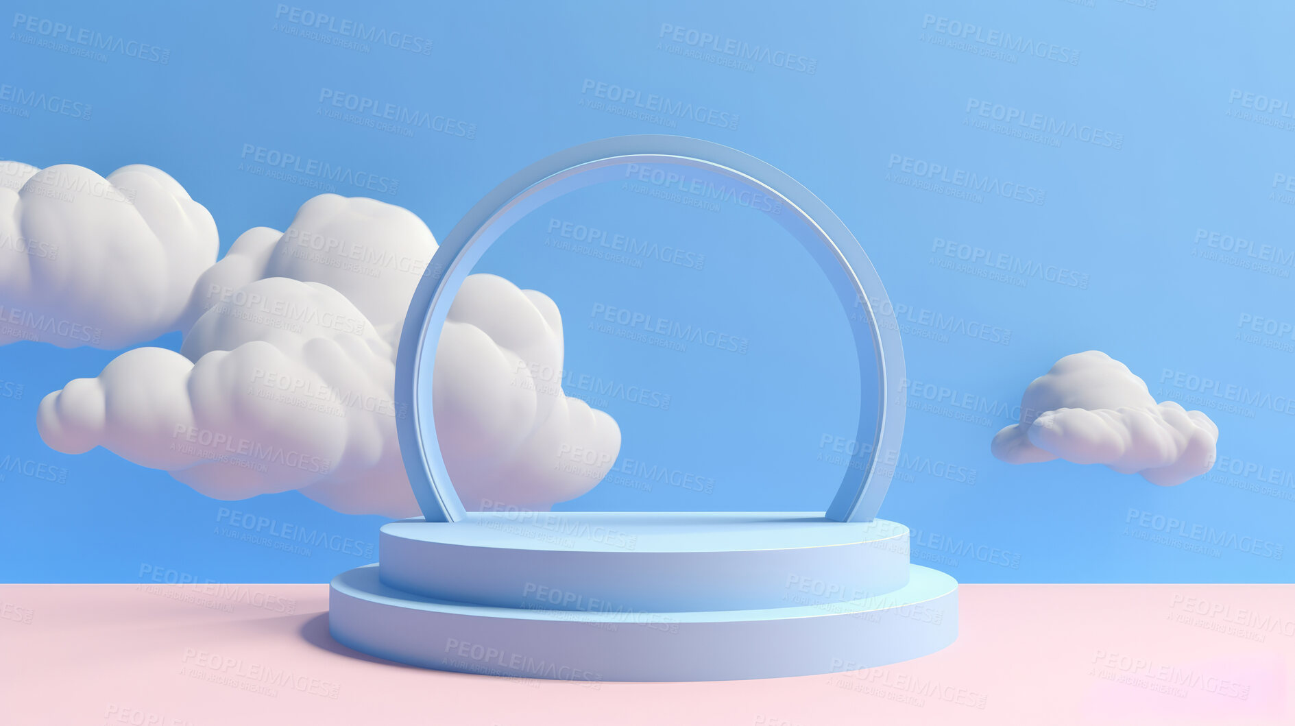 Buy stock photo Minimal abstract background for product presentation. Podium space with clouds