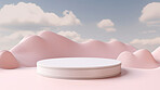 Minimal abstract background for product presentation. Podium space with clouds