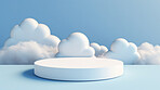 Minimal abstract background for product presentation. Podium space with clouds