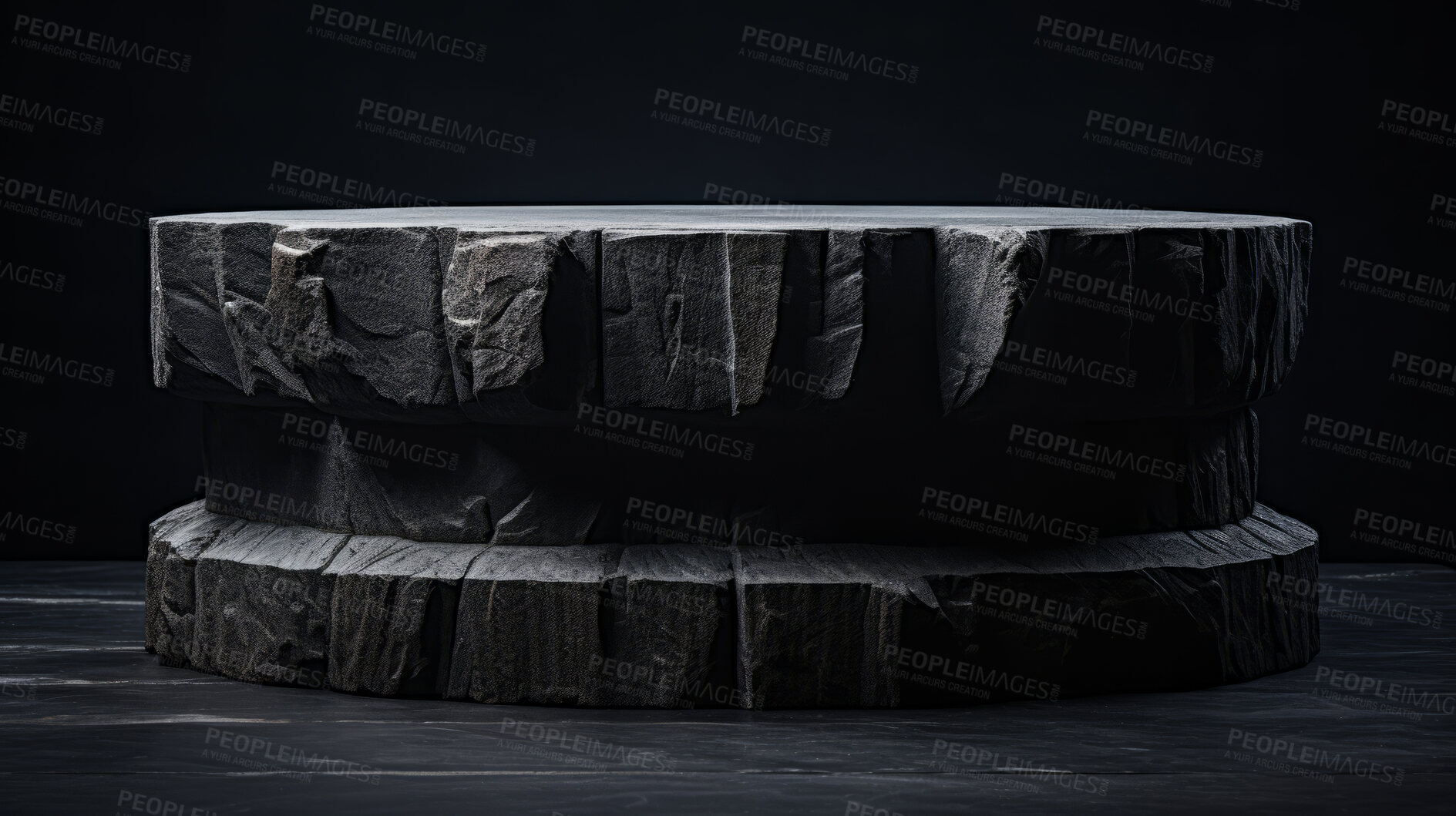 Buy stock photo Minimal abstract background for product presentation. Black stone podium space