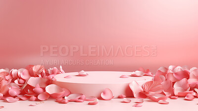 Minimal abstract background for product presentation. Pink podium space with rose petals