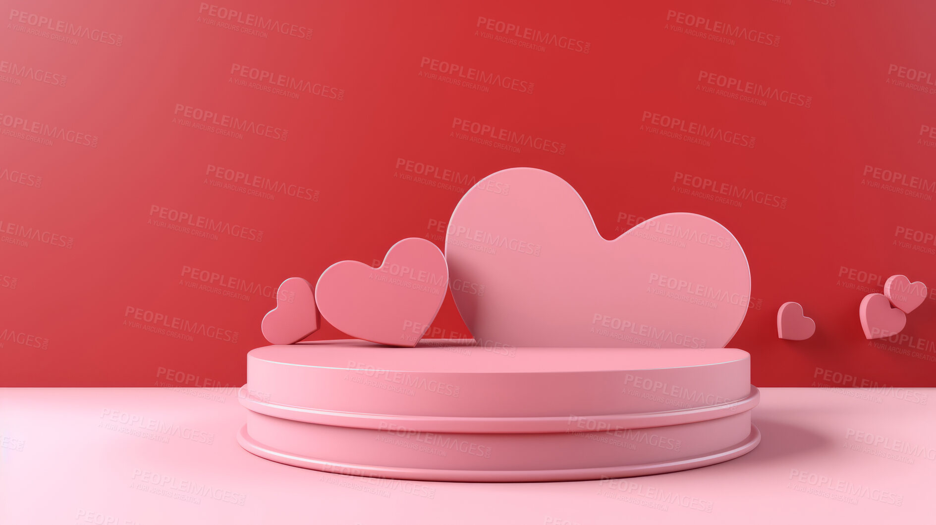 Buy stock photo Minimal abstract background for product presentation. Pink podium space with hearts