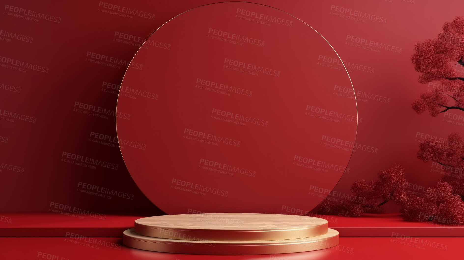 Buy stock photo Minimal abstract background for product presentation. Red podium space