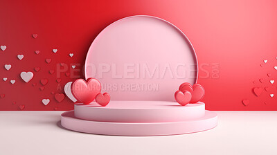 Minimal abstract background for product presentation. Pink podium space with hearts