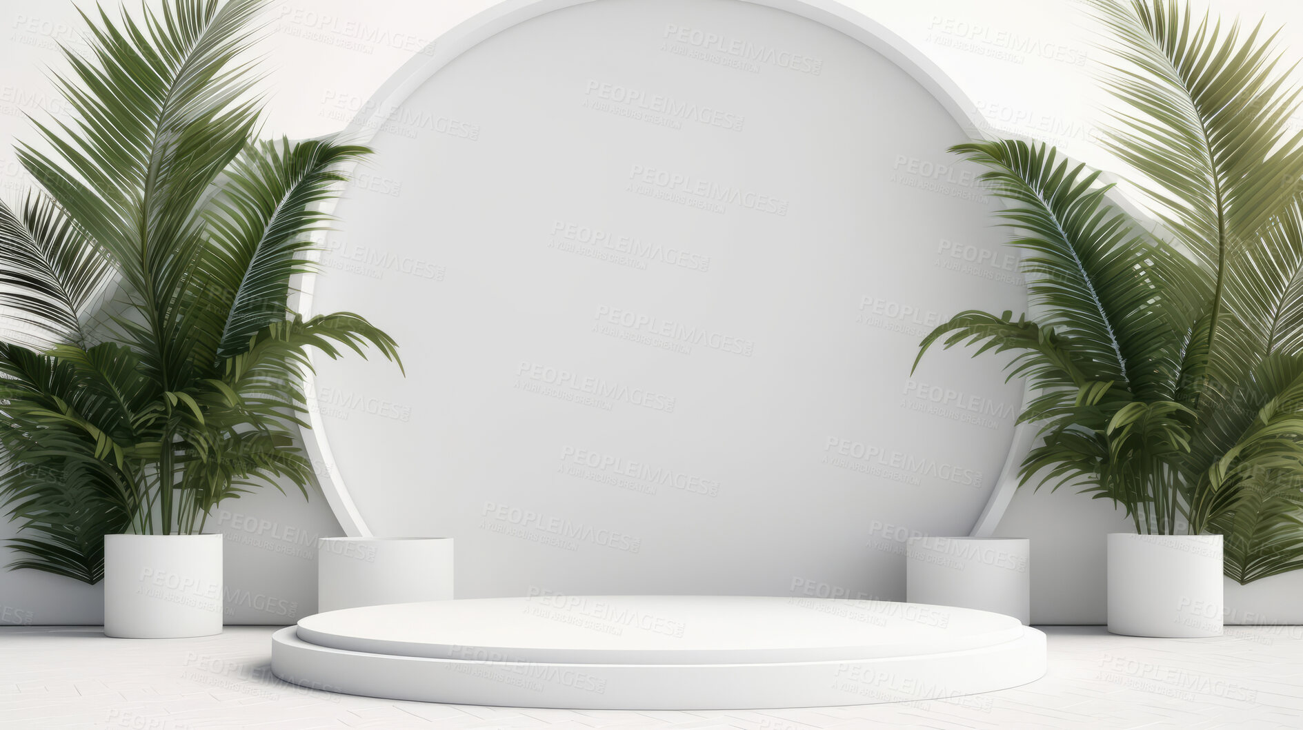 Buy stock photo Minimal abstract background for product presentation. White podium space with plants