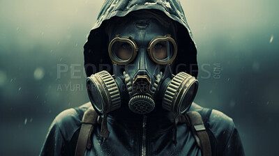 Buy stock photo Woman in gas mask. Environmental disaster, apocalypse, personal safety concept