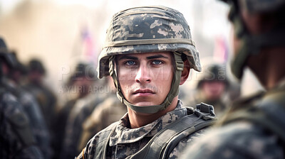 Soldier in military combat gear. Patriotism, protection, war fight ready concept