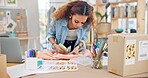 Small business, clothes and a woman packing an order or logistics for fashion delivery in store. Young entrepreneur person or startup company owner for e commerce, parcel or packaging of product