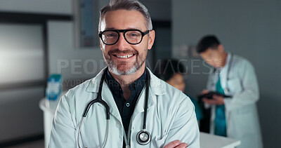 Doctor, hospital or professional man, happy nurse or cardiologist with career smile, cardiology service job or vocation. Medic portrait, work pride or confident clinic worker for health care wellness