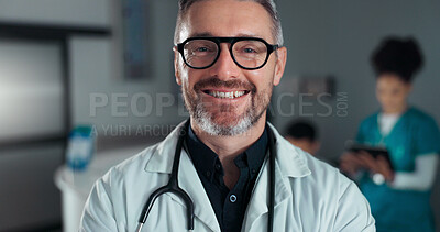 Doctor, hospital or professional man, happy nurse or cardiologist with career smile, cardiology service job or vocation. Medic portrait, work pride or confident clinic worker for health care wellness