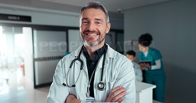 Surgeon, hospital or professional man, happy nurse or cardiologist with career smile, doctor service job or vocation. Employee portrait, work commitment or confident clinic worker for health wellness