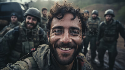 Selfie of happy group of soldiers. Team work, friends.
