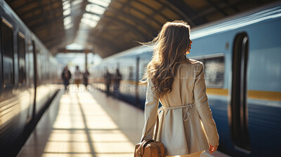 Candid shot of business professional walking in train station. Business concept.