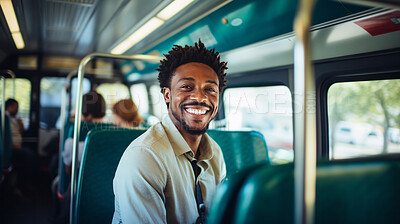 Modern black business professional in city bus. Business concept.