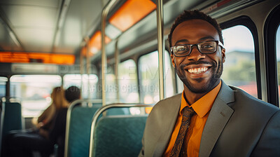 Modern black business professional in city bus. Business concept.