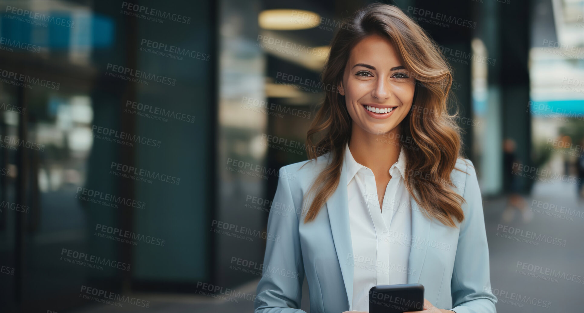 Buy stock photo Business professional posing in front of office building. Business concept.