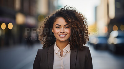 Portrait of business woman in city street. Business concept.
