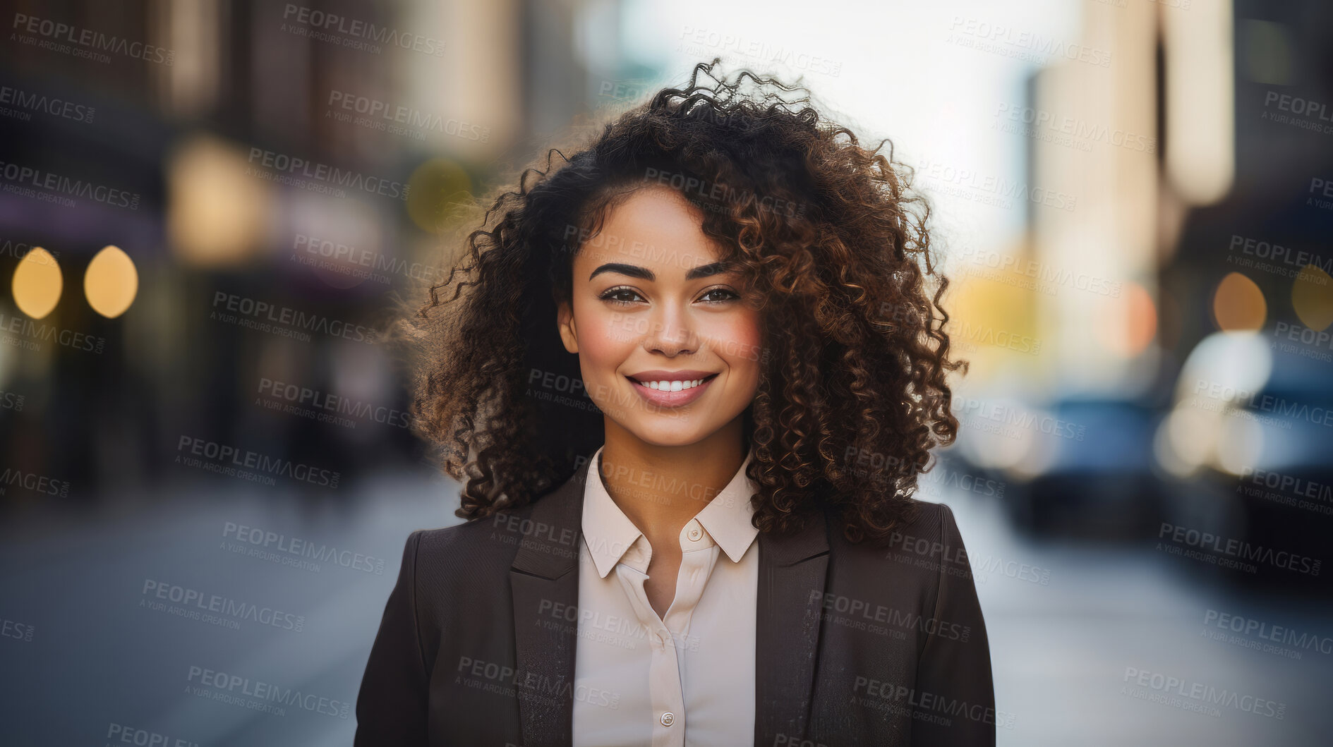 Buy stock photo Portrait of business woman in city street. Business concept.