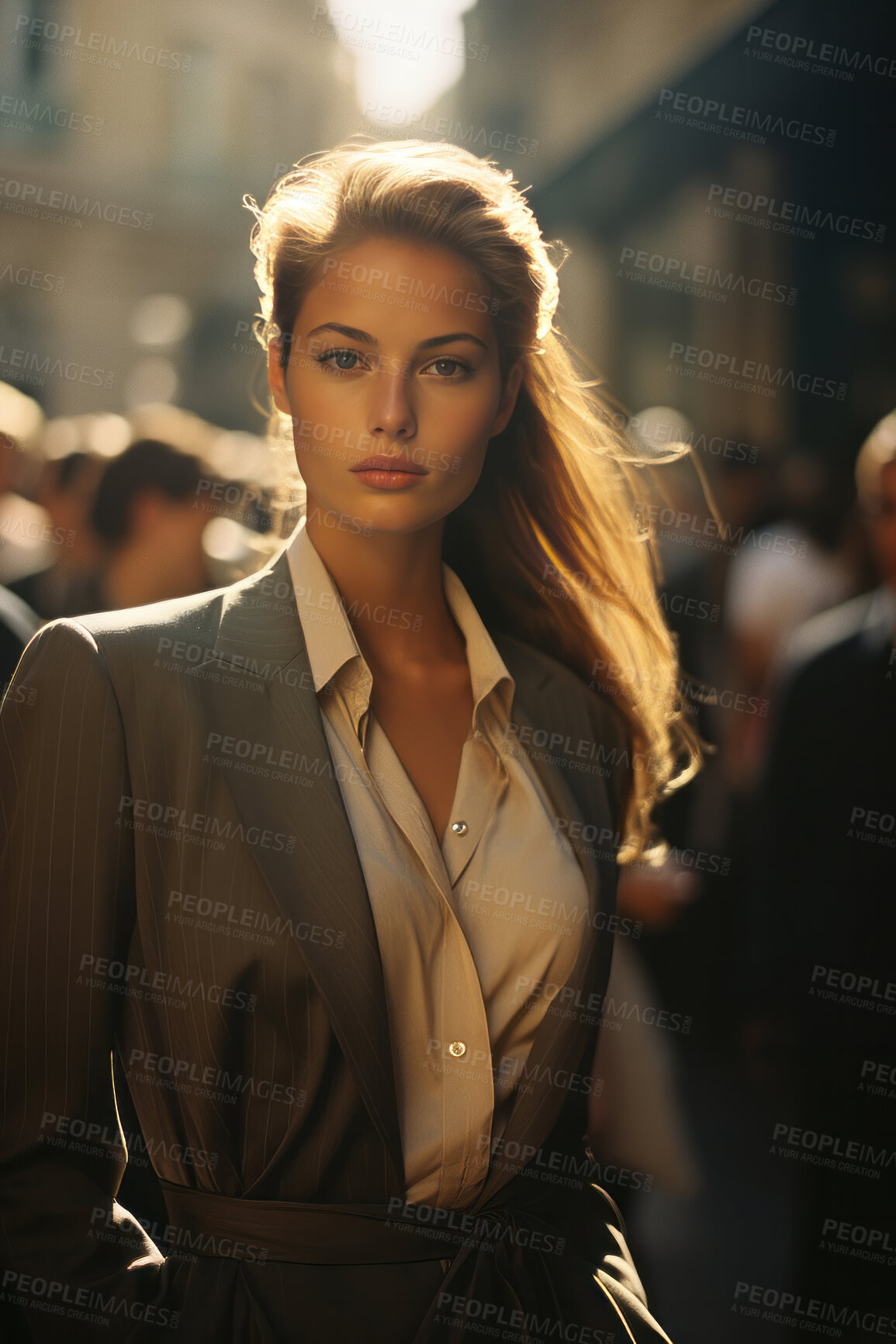 Buy stock photo Portrait of business woman in busy street. Editorial concept.