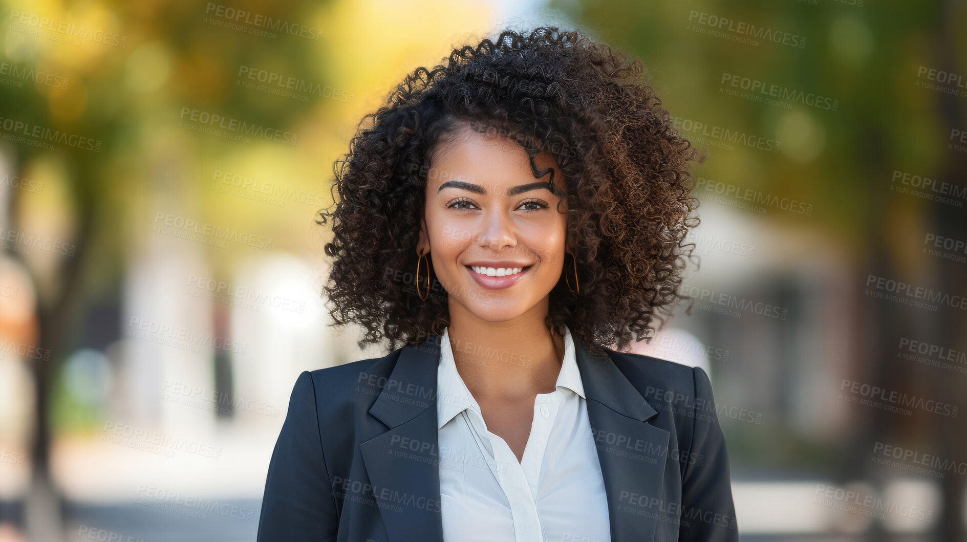 Buy stock photo Modern business woman posing in park. Business concept.