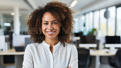 Buy stock photo Modern business woman posing in office. Business concept.