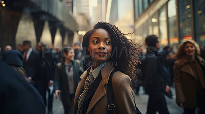 Portrait of professional woman in busy, city street. Business concept.