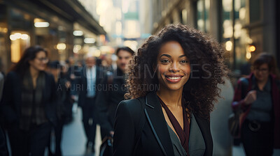 Portrait of professional woman in busy, city street.Business concept.