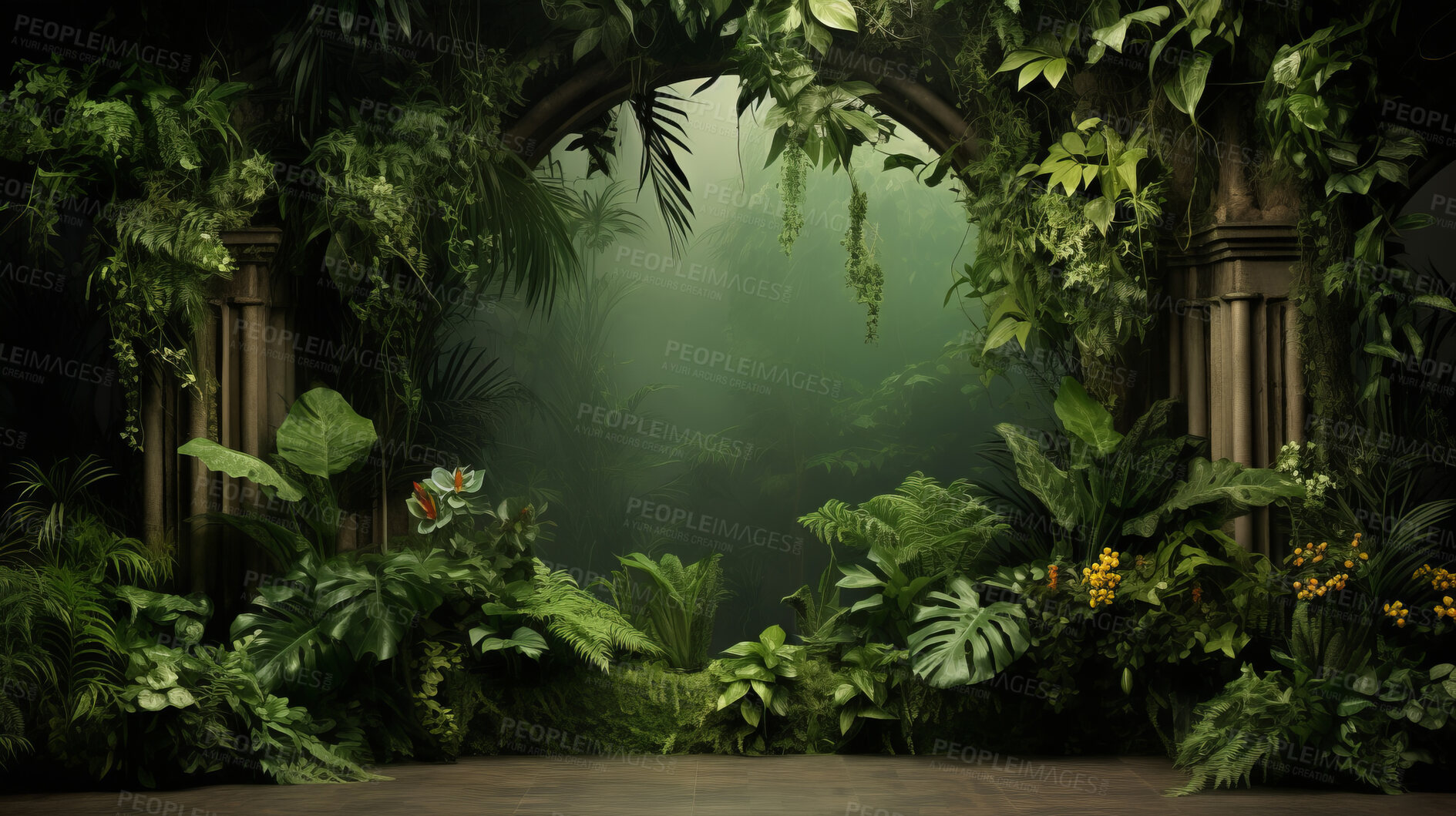 Buy stock photo Green plants indoor garden. Fantasy forest area with copyspace