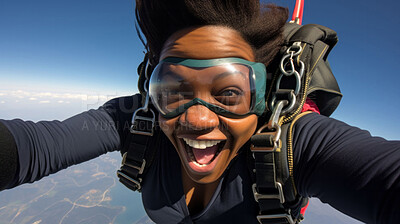 Selfie of a skydiving woman. Active life extreme sport fun adventure