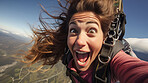Selfie of a skydiving woman. Active life extreme sport fun adventure