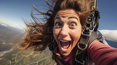 Selfie of a skydiving woman. Active life extreme sport fun adventure