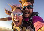 Selfie of tandem skydiving couple. Active life extreme sport fun adventure