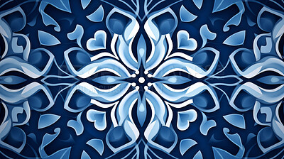 Blue ceramic tiles decorative design, illustration for floor, wall, kitchen interior, textile