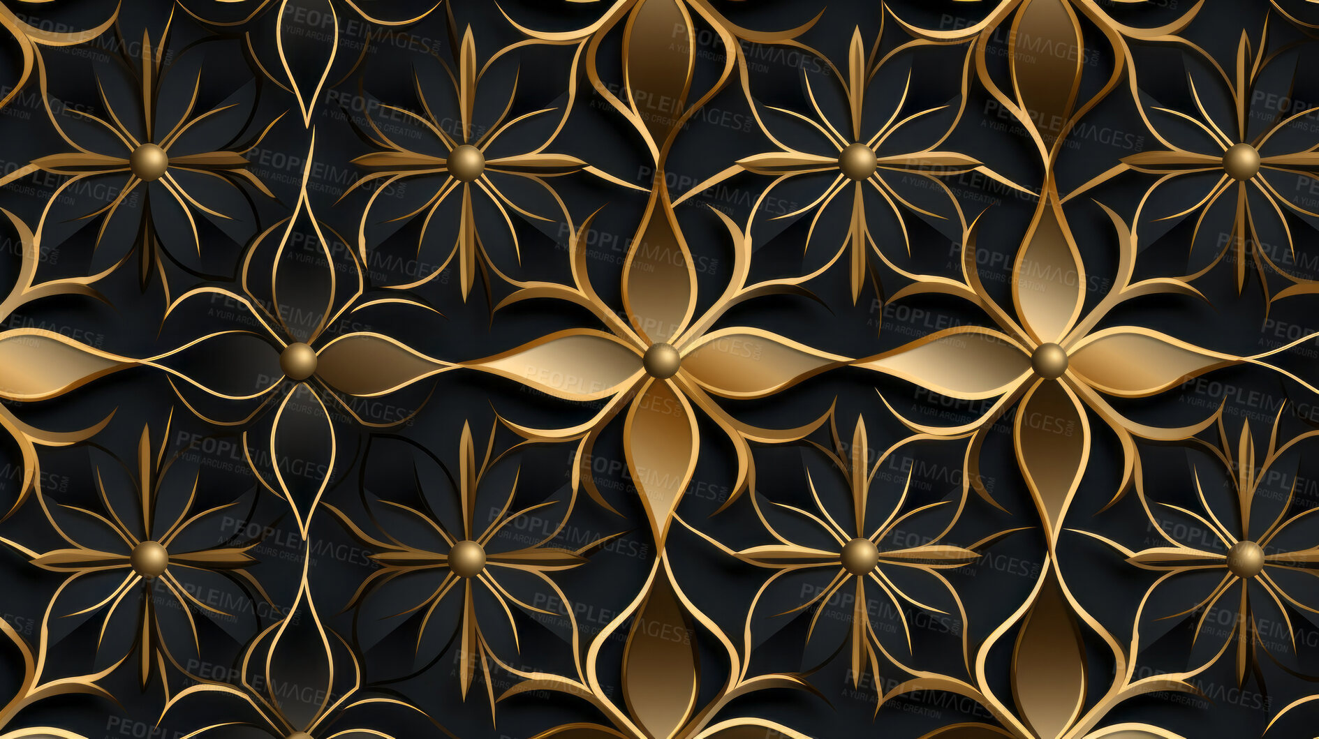 Buy stock photo Gold ceramic tiles decorative design, illustration for floor, wall, kitchen interior, textile