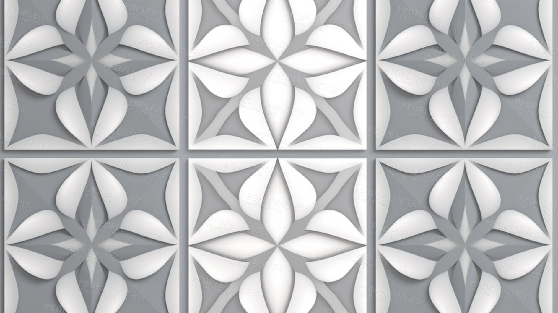 Buy stock photo Grey and white ceramic tiles decorative design, illustration for floor, wall, kitchen interior, textile