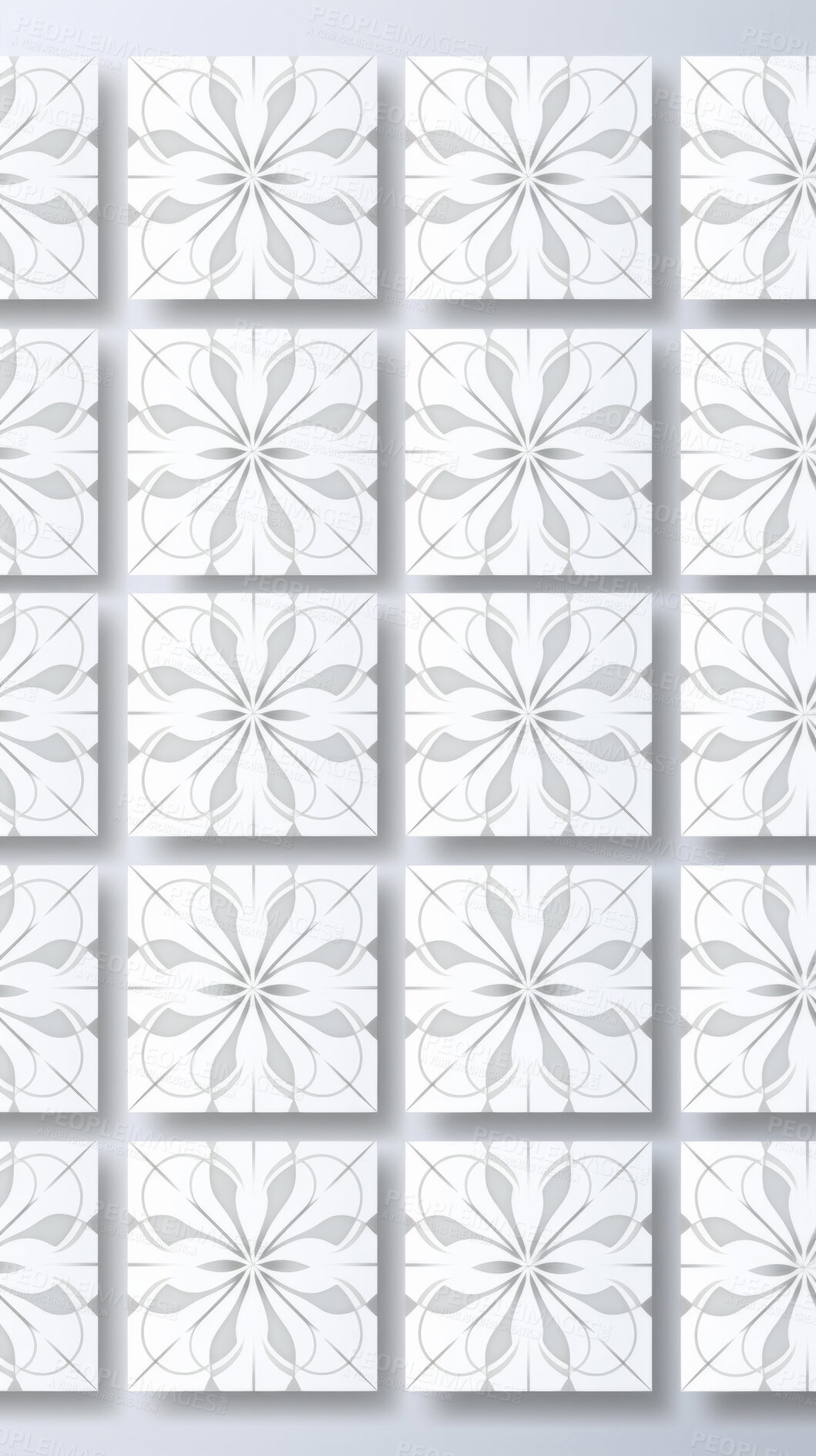 Buy stock photo Grey and white ceramic tiles decorative design, illustration for floor, wall, kitchen interior, textile