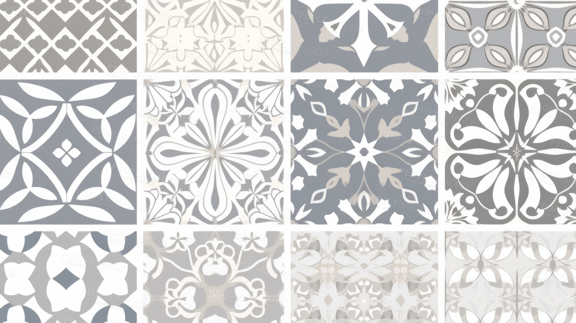 Buy stock photo Grey and white ceramic tiles decorative design, illustration for floor, wall, kitchen interior, textile