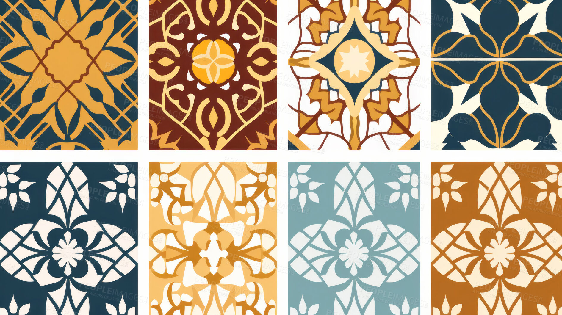 Buy stock photo Ceramic tiles decorative pottery design, illustration for floor, wall, kitchen interior, textile