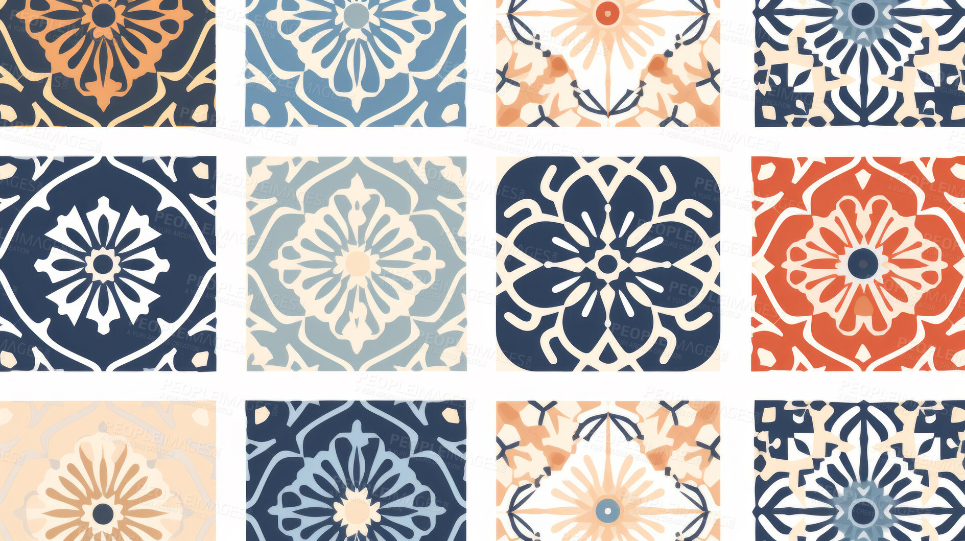 Buy stock photo Ceramic tiles decorative pottery design, illustration for floor, wall, kitchen interior, textile