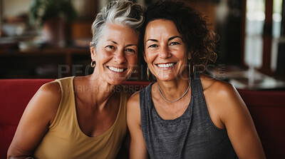 Buy stock photo Happy senior friends posing for camera. Lifestyle concept.