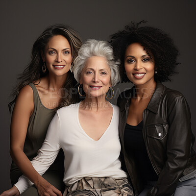 Buy stock photo Studio portrait of senior women fashion shoot . Feminism concept.