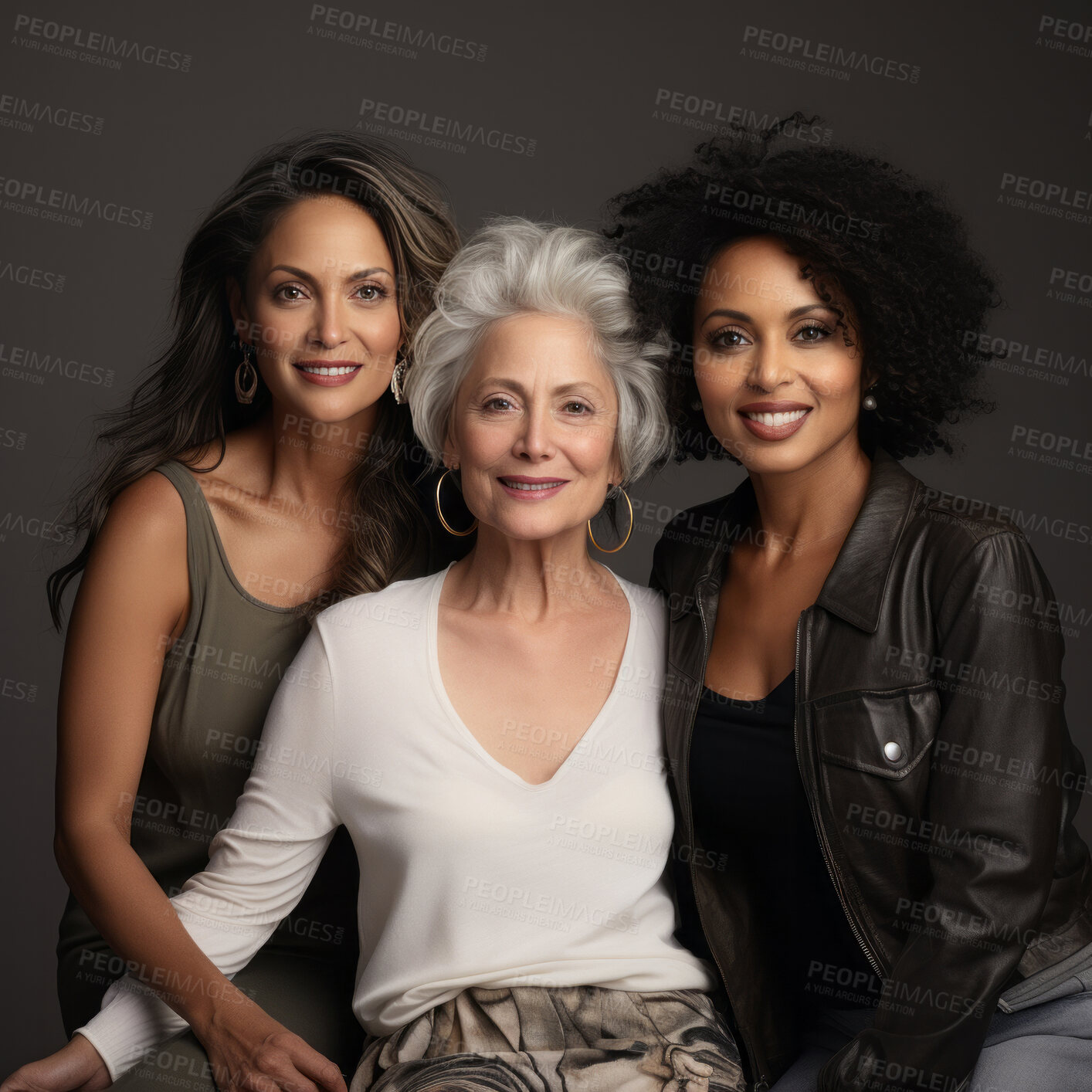 Buy stock photo Studio portrait of senior women fashion shoot . Feminism concept.