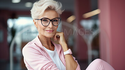 Buy stock photo Senior woman  posing in gym. Confident smile. Looking at camera.