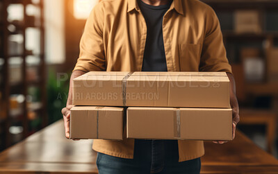 Delivery man holding packages. Delivery concept.