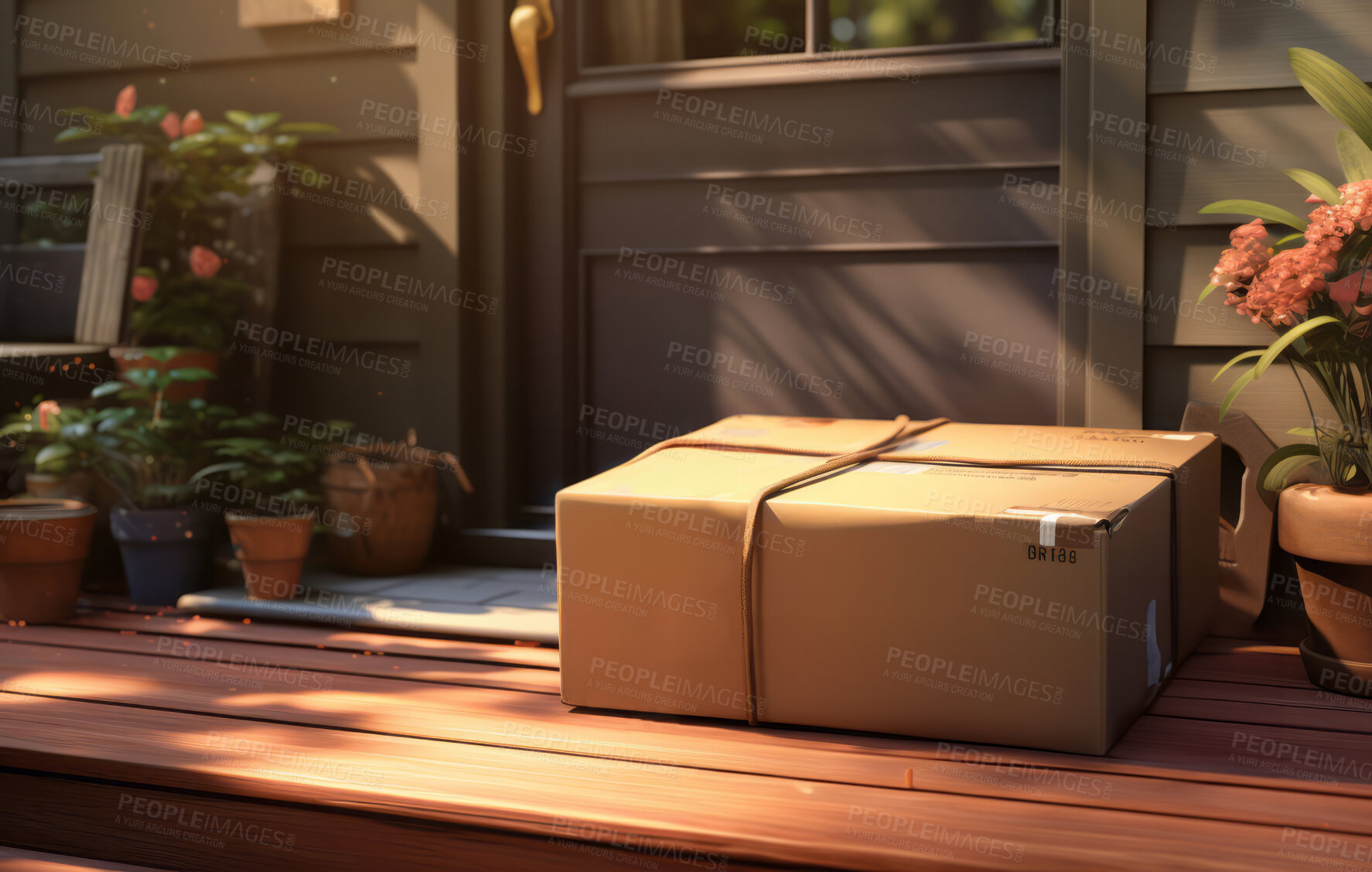 Buy stock photo Delivered parcel on doorstep. Delivery concept.